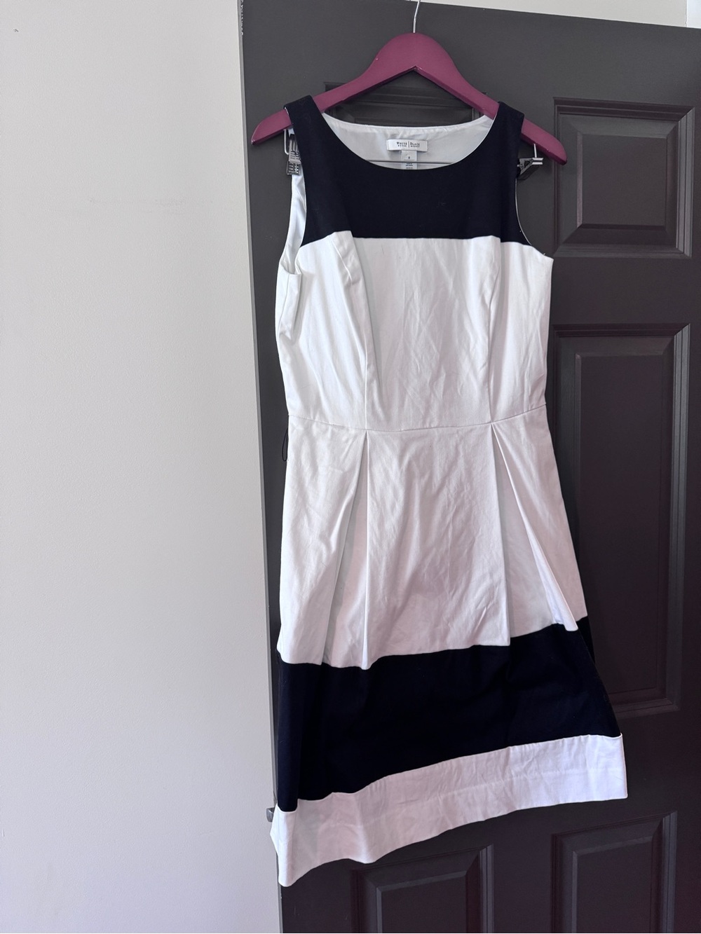 White House Black Market Black and White Sleeveless Colorblock Midi Dress